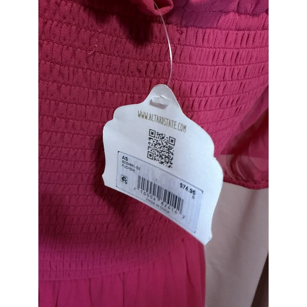 Altar'd State NWT Small Pink Puff Sleeve Mini Dress Chiffon A-Line Barbiecore